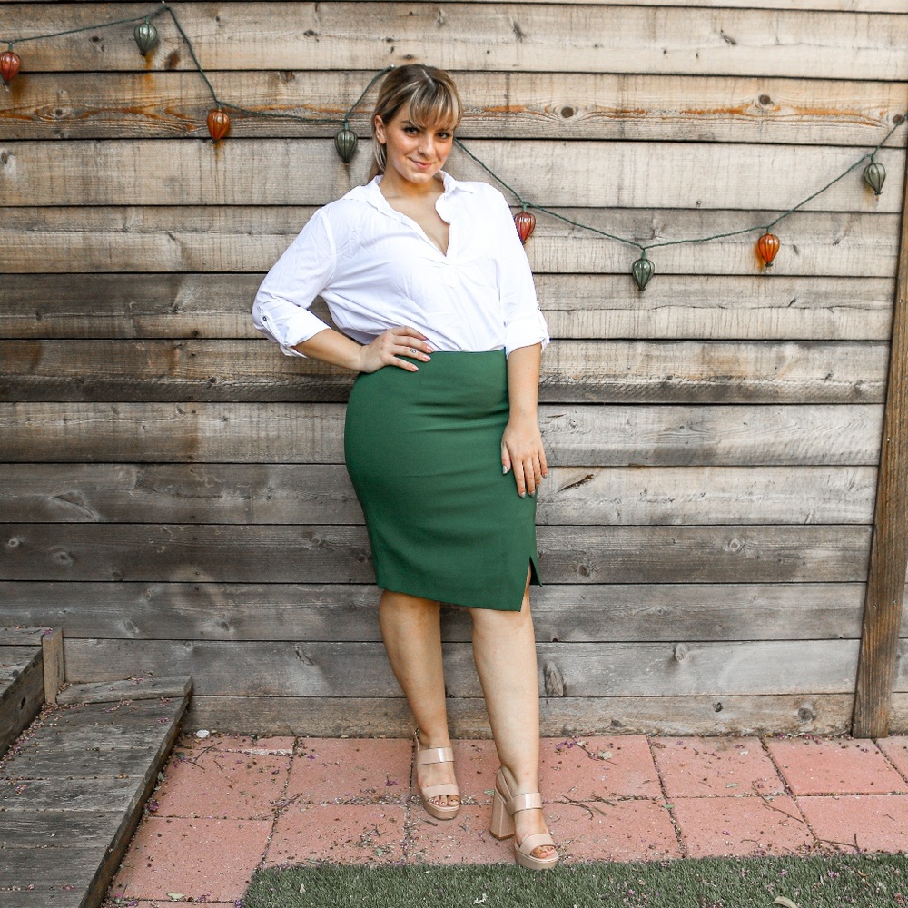 Emerald green wrap pencil skirt WHBM